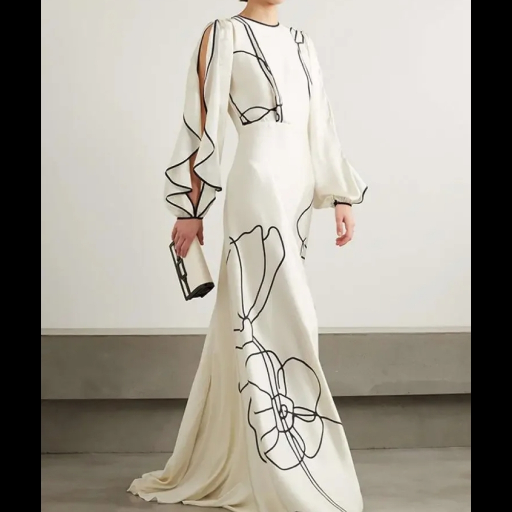 Female British Style Flower Printed Party Evening Dresses
